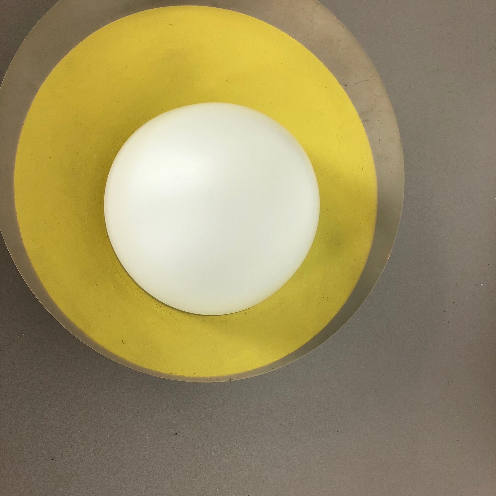 Round metal opaline glass wall light sconce, Italy, 1960s