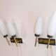 Pair of vintage brass metal and opaline wall lamps 1960