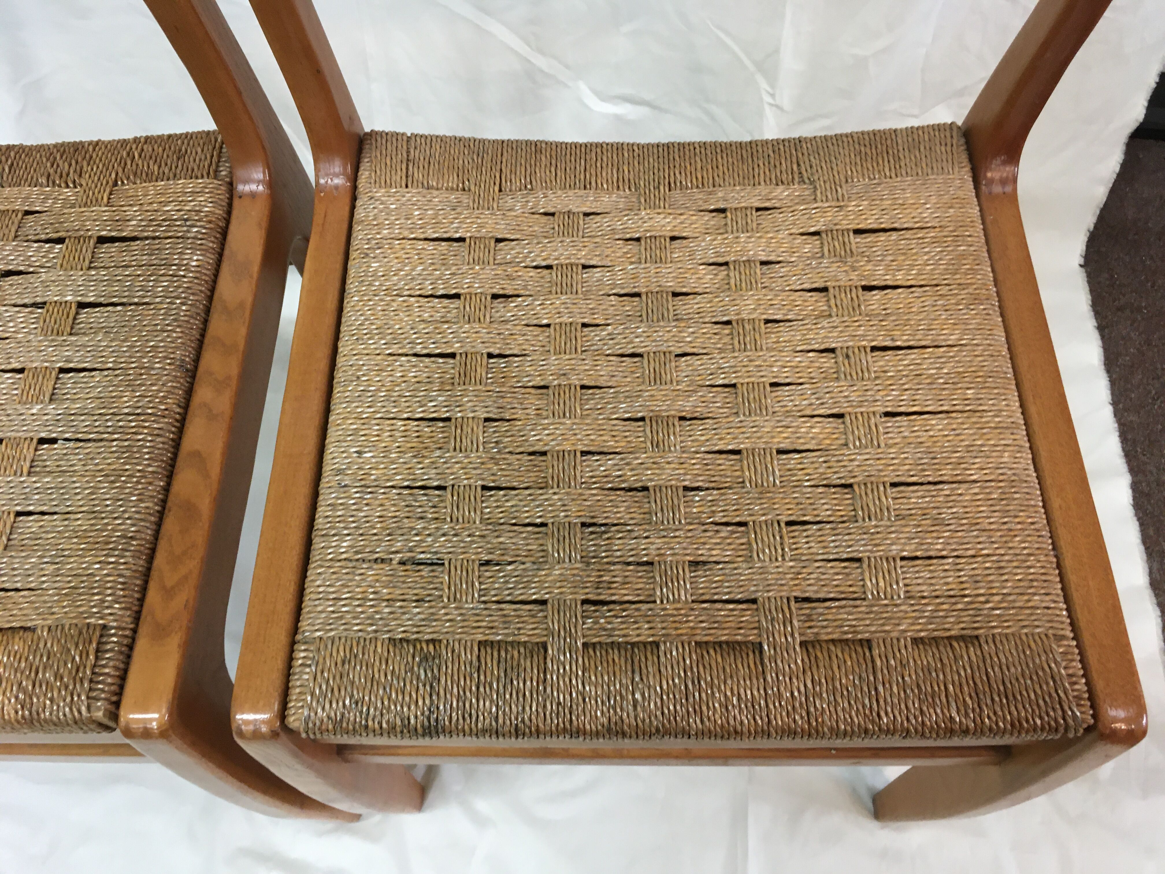 Pair of Scandinavian braided rope seated chairs