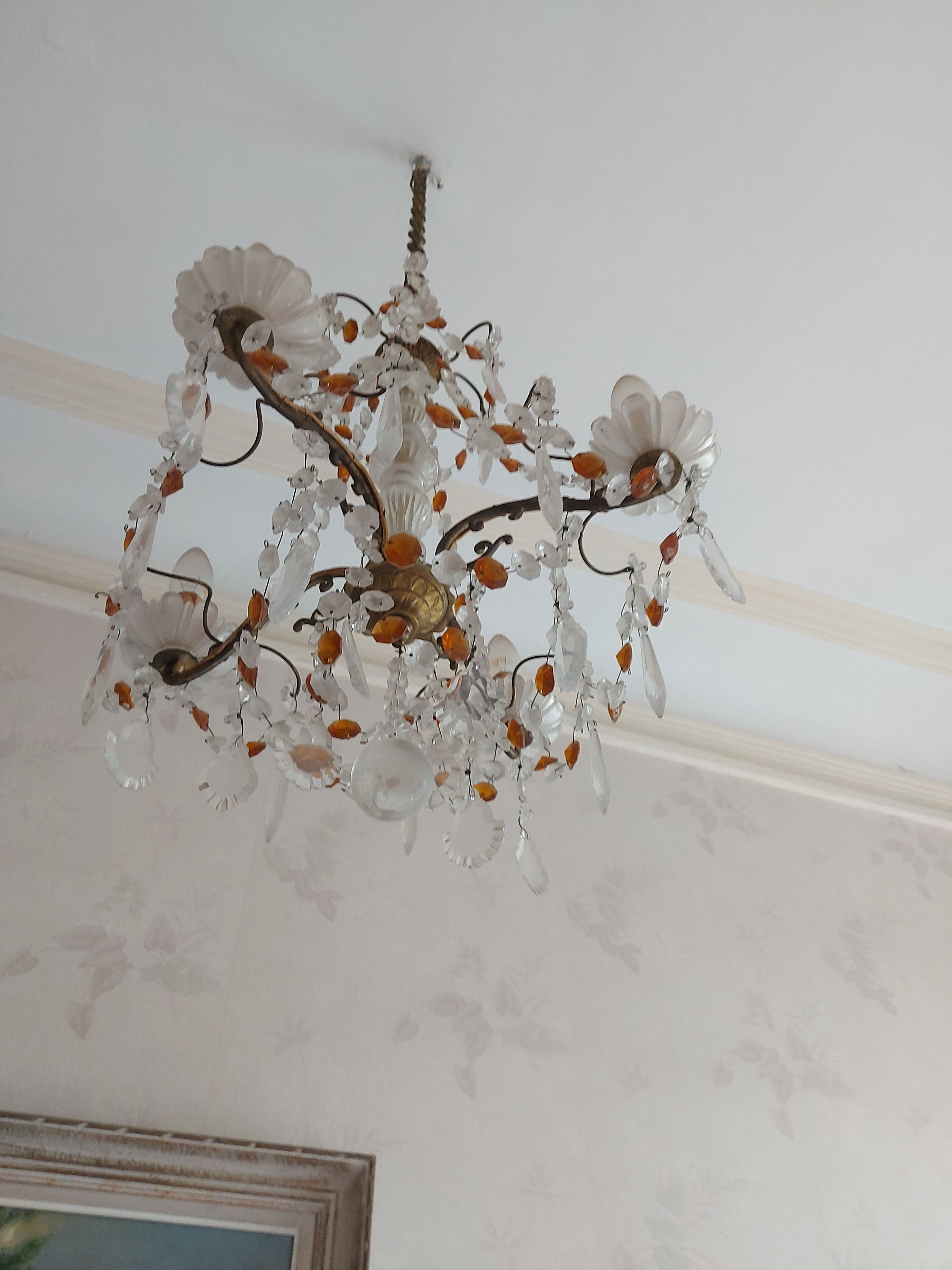 Chandelier to, colored crystal tassels