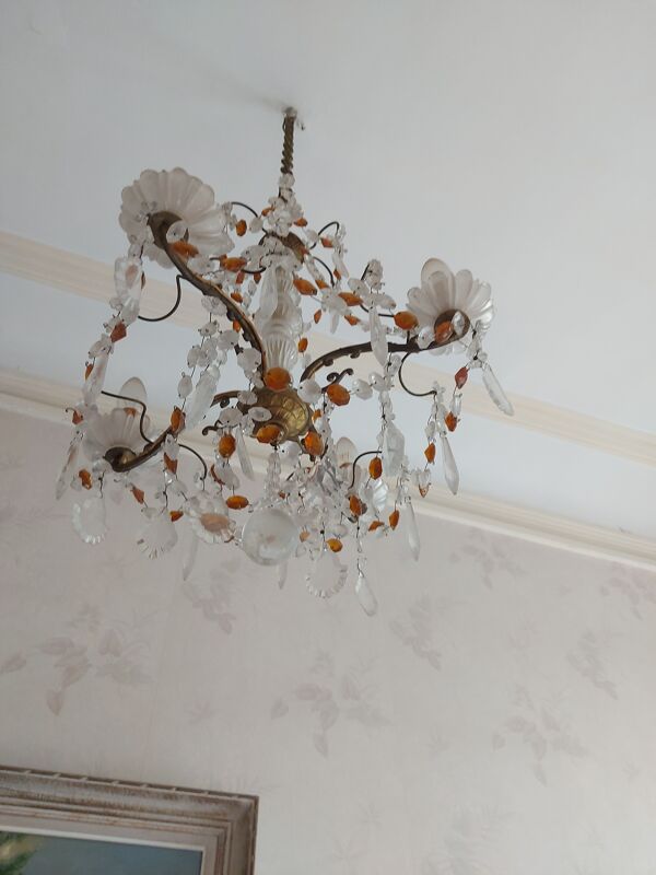 Lustre à, pampilles en cristal de couleur