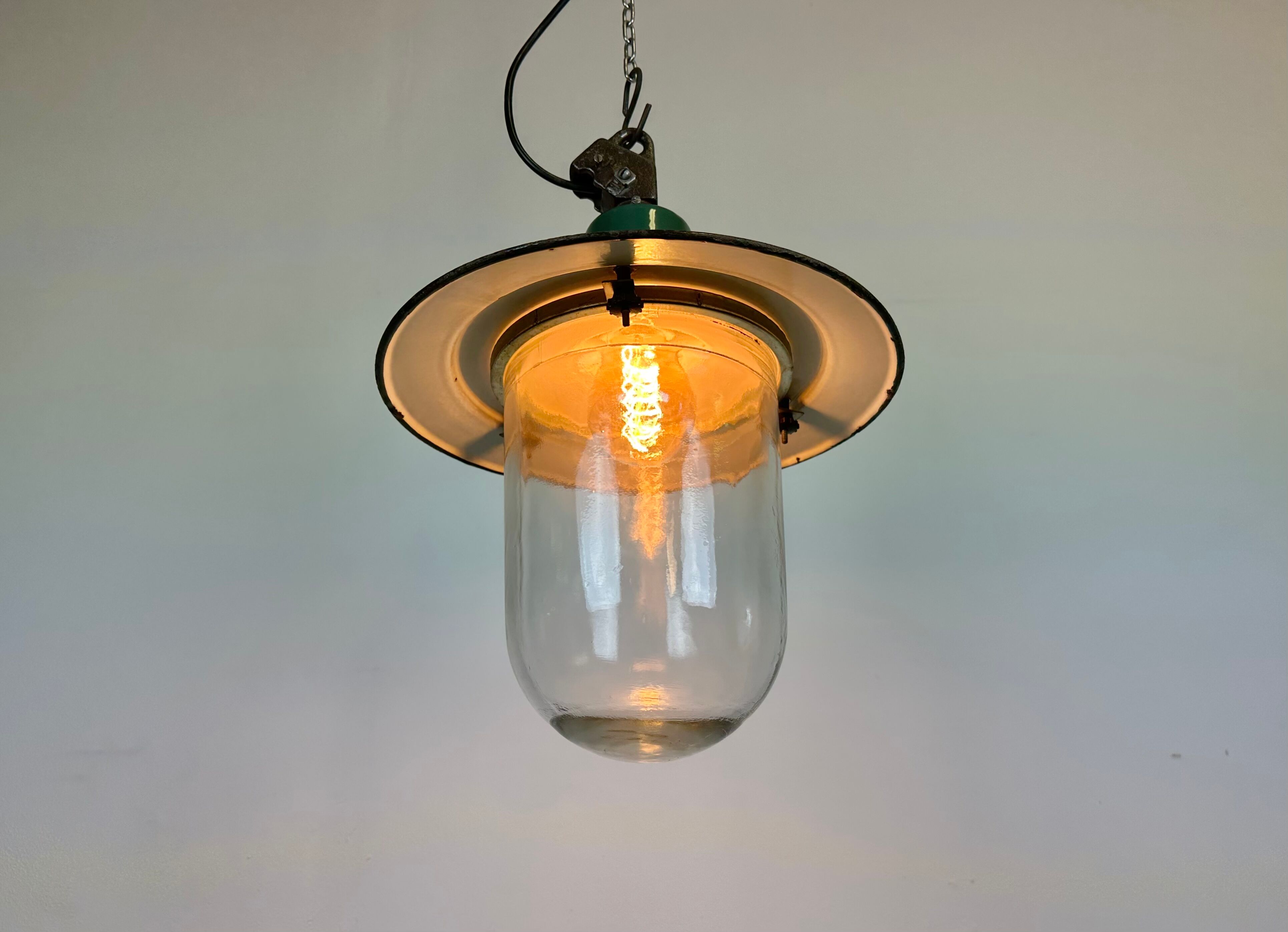 Green Enamel and Cast Iron Industrial Pendant Light, 1960s