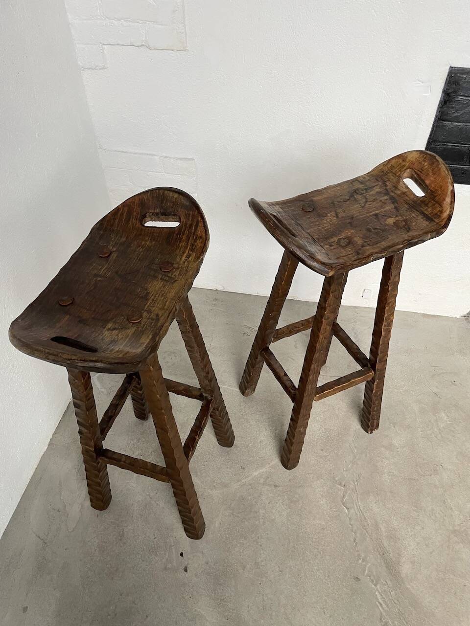 Pair of brutalist high stools