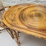 Audoux Minet duo table with bamboo rattan and smoked glass armchairs