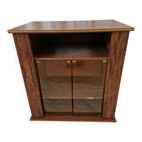 Meuble BerliozCréations vintage en bois figuré et verre fumé Made in France