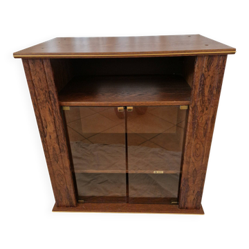 Meuble BerliozCréations vintage en bois figuré et verre fumé Made in France