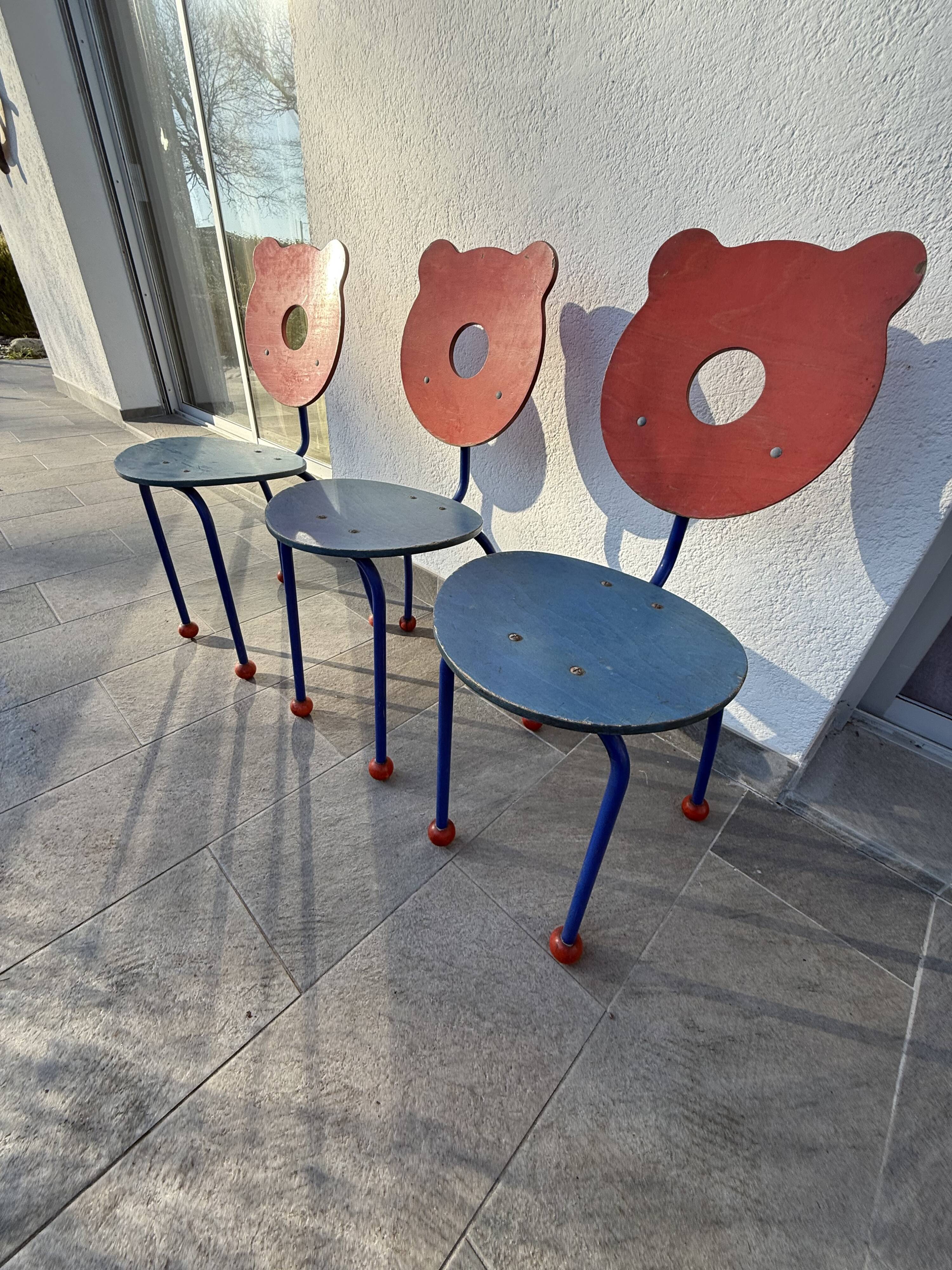 Set of 3 1980's Memphis style school chairs