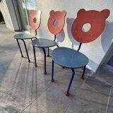 Set of 3 1980's Memphis style school chairs