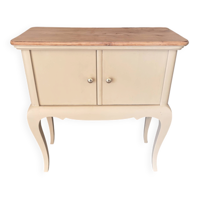 Petit meuble d’appoint / commode beige crème bois naturel – style chic