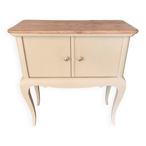 Petit meuble d’appoint / commode beige crème bois naturel – style chic