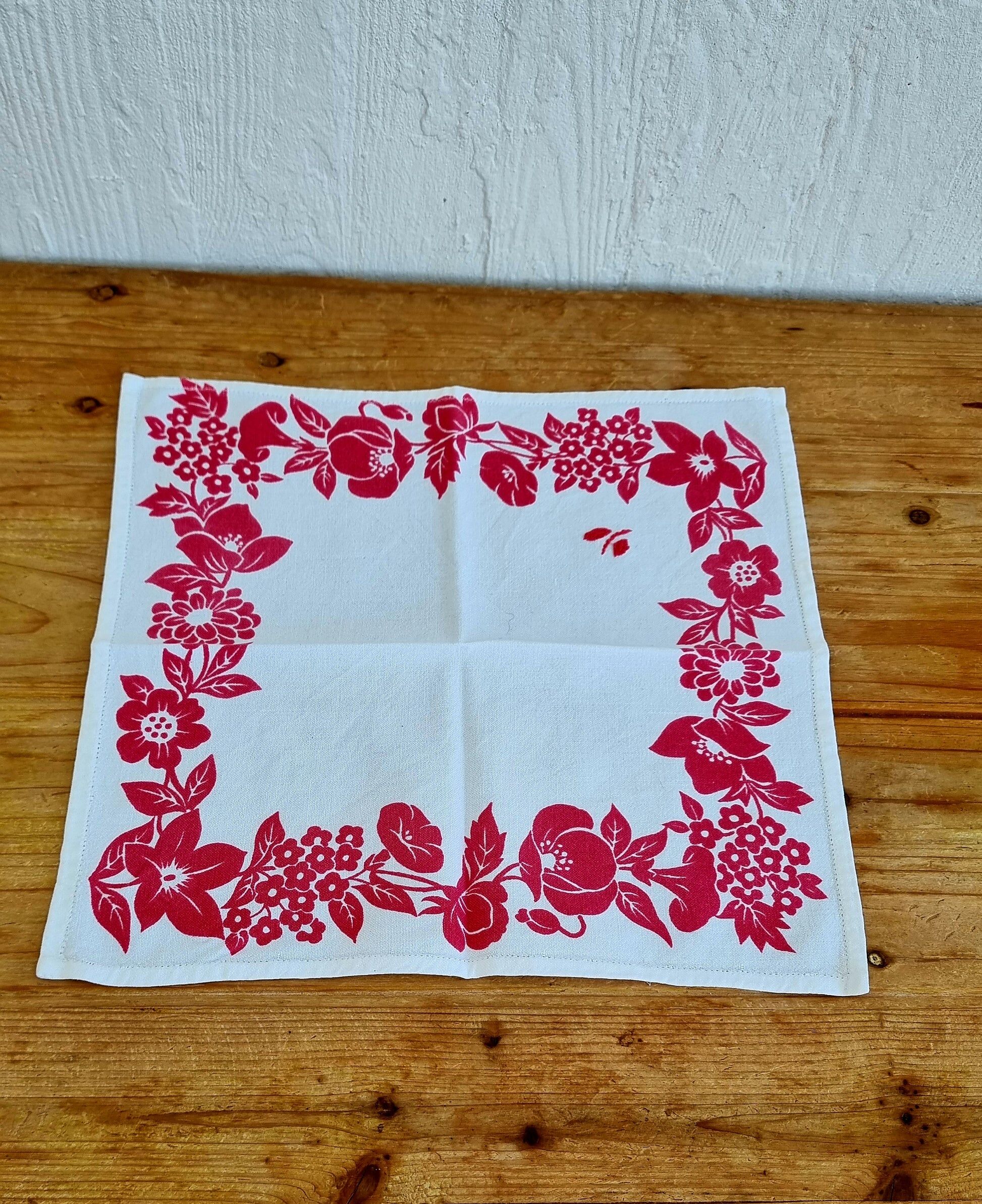 4 serviettes de table vintage blanches à fleurs roses