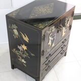 Black lacquered Chinese buffet with stone and ivory figures