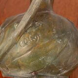 Art Nouveau vase in solid pewter with bronze patina by Louis Chalon 1910.