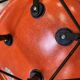 A vintage 70s Eames Herman Miller DSW Fiber Red Orange Dowel Walnut Chair
