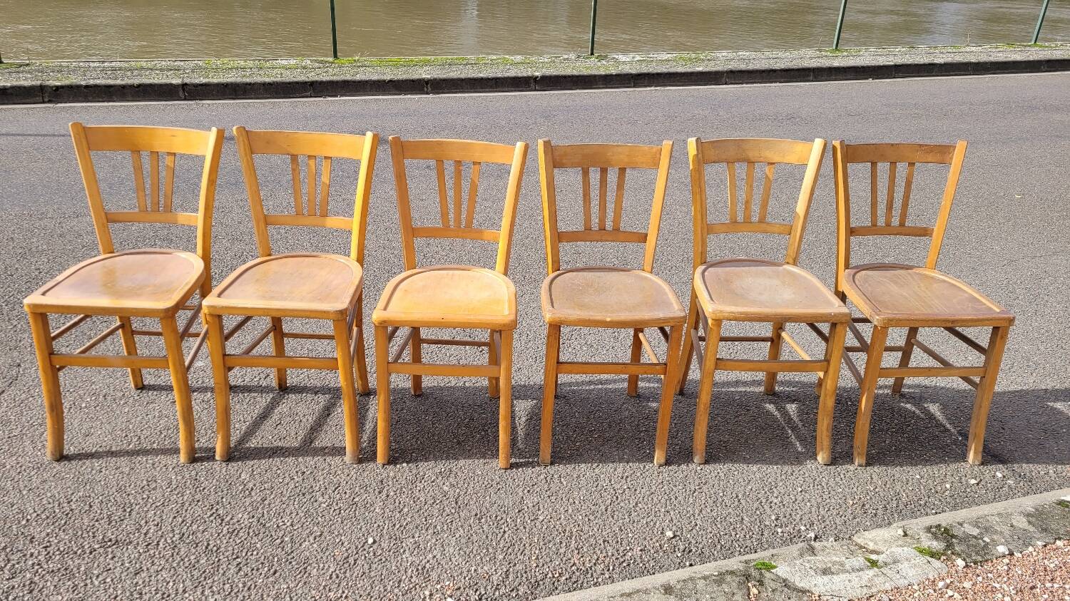 Series of 6 old vintage bistro chairs - 1950s