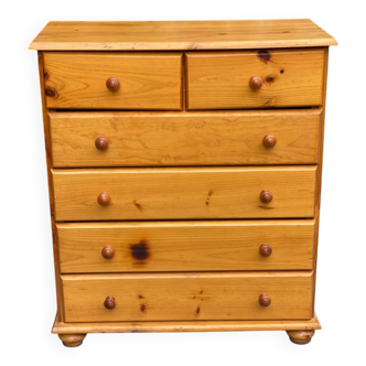 6-drawer chest of drawers in solid pine wood 83cm