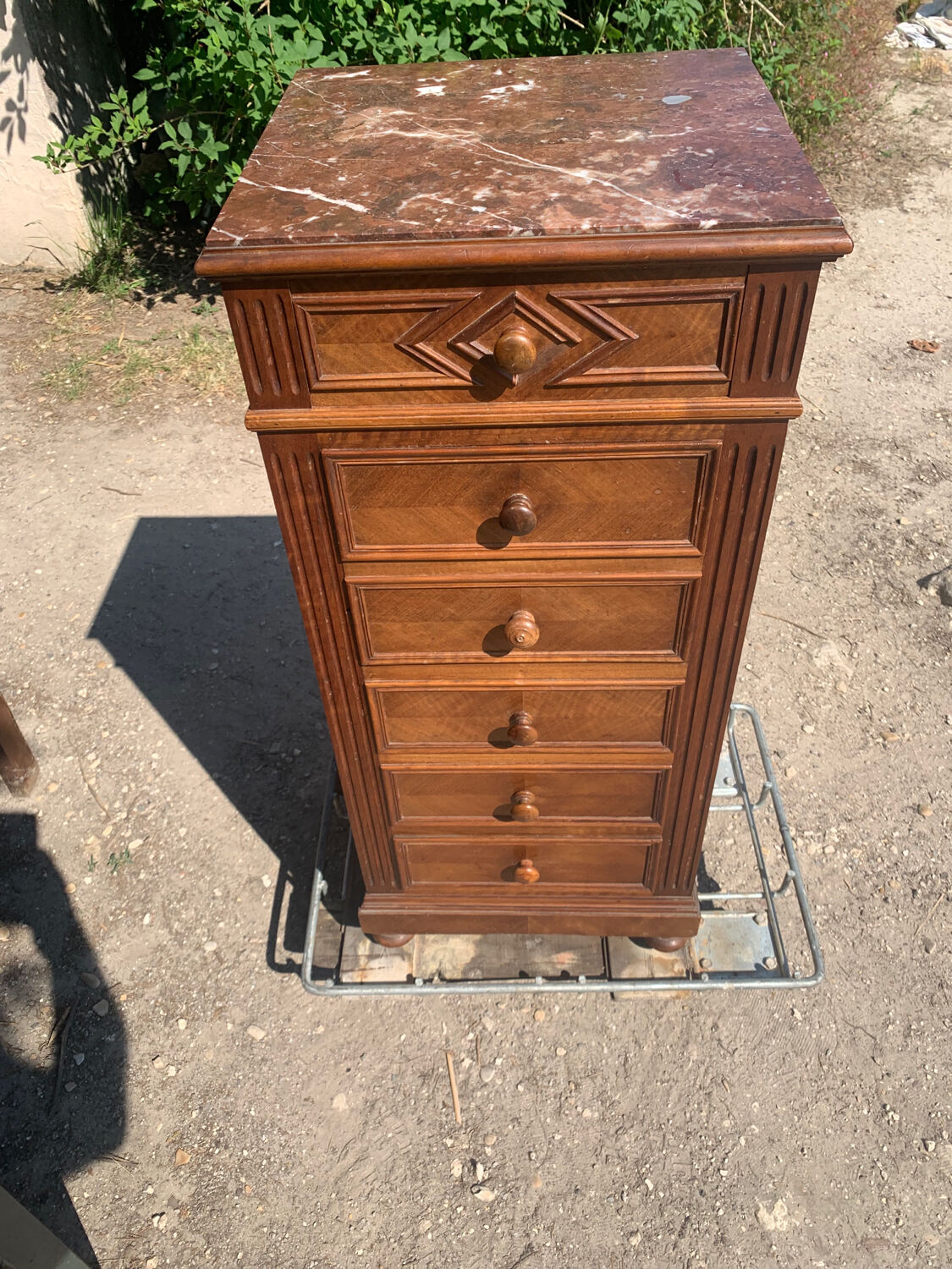 High bedside table in wood and marble around 1900