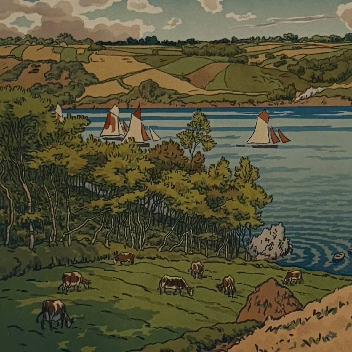 Lithographie par Henri Rivière Le Trieux à Kermarie