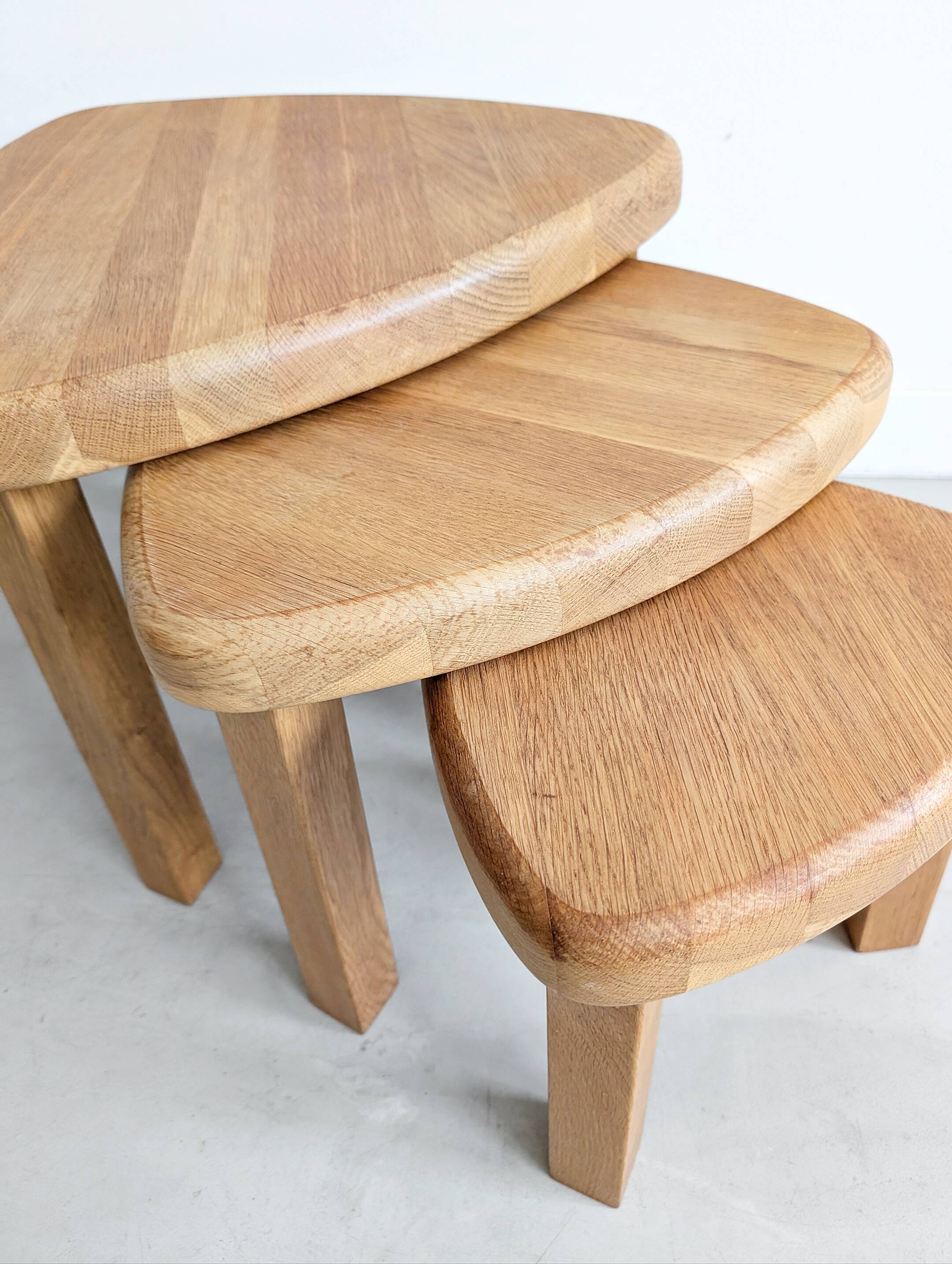 Set of 3 Oak Wood Nesting tables 1970s