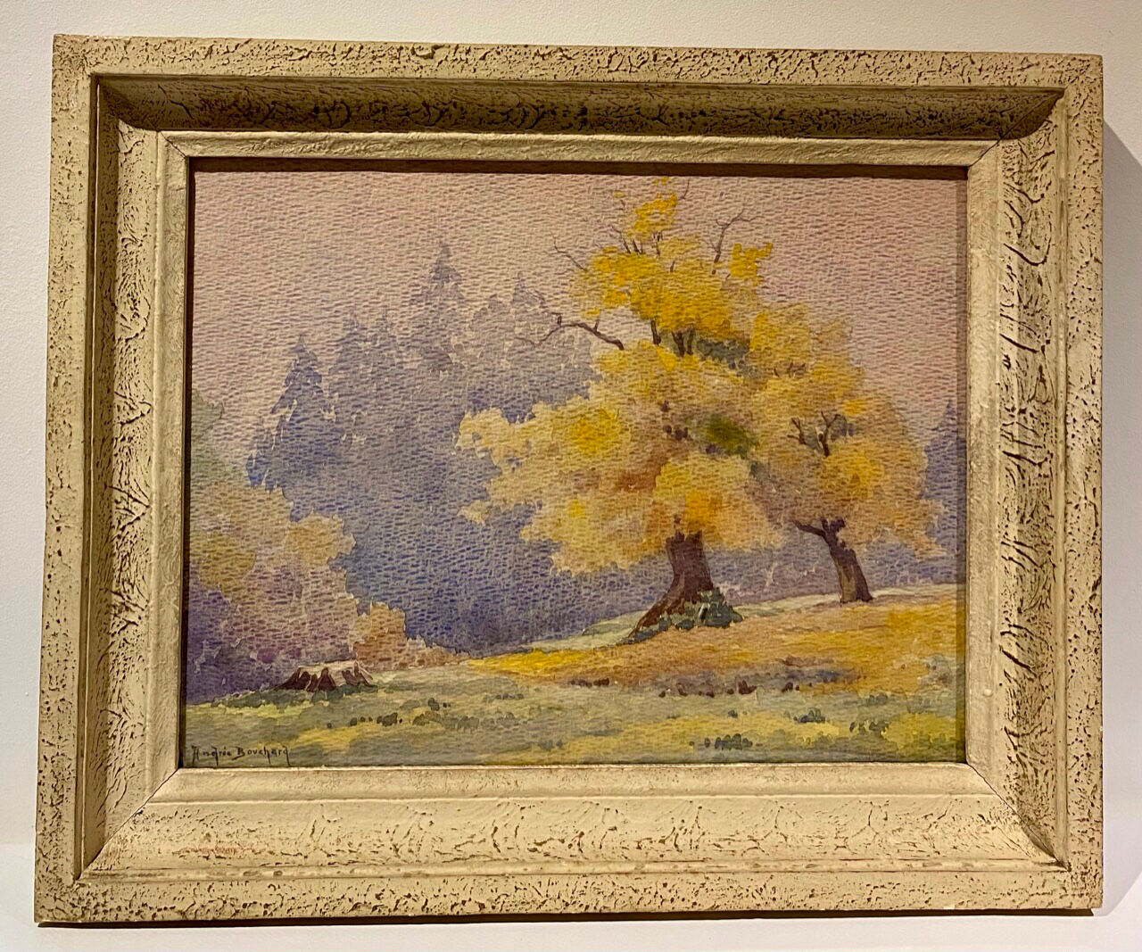 Tableau ancien , paysage dans la nature, signé Andrée Bouchard ( 1903-2002)