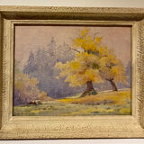 Old painting, landscape in nature, signed Andrée Bouchard (1903-2002)