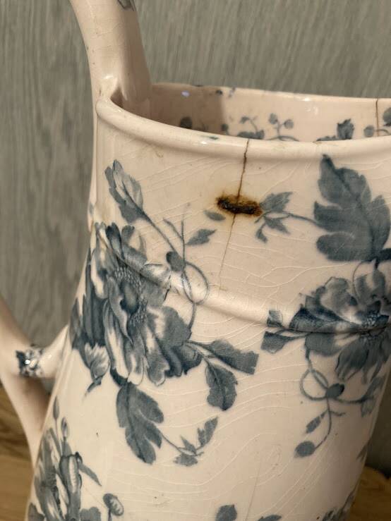 Antique water pitcher, English earthenware, Floral Furnivals England