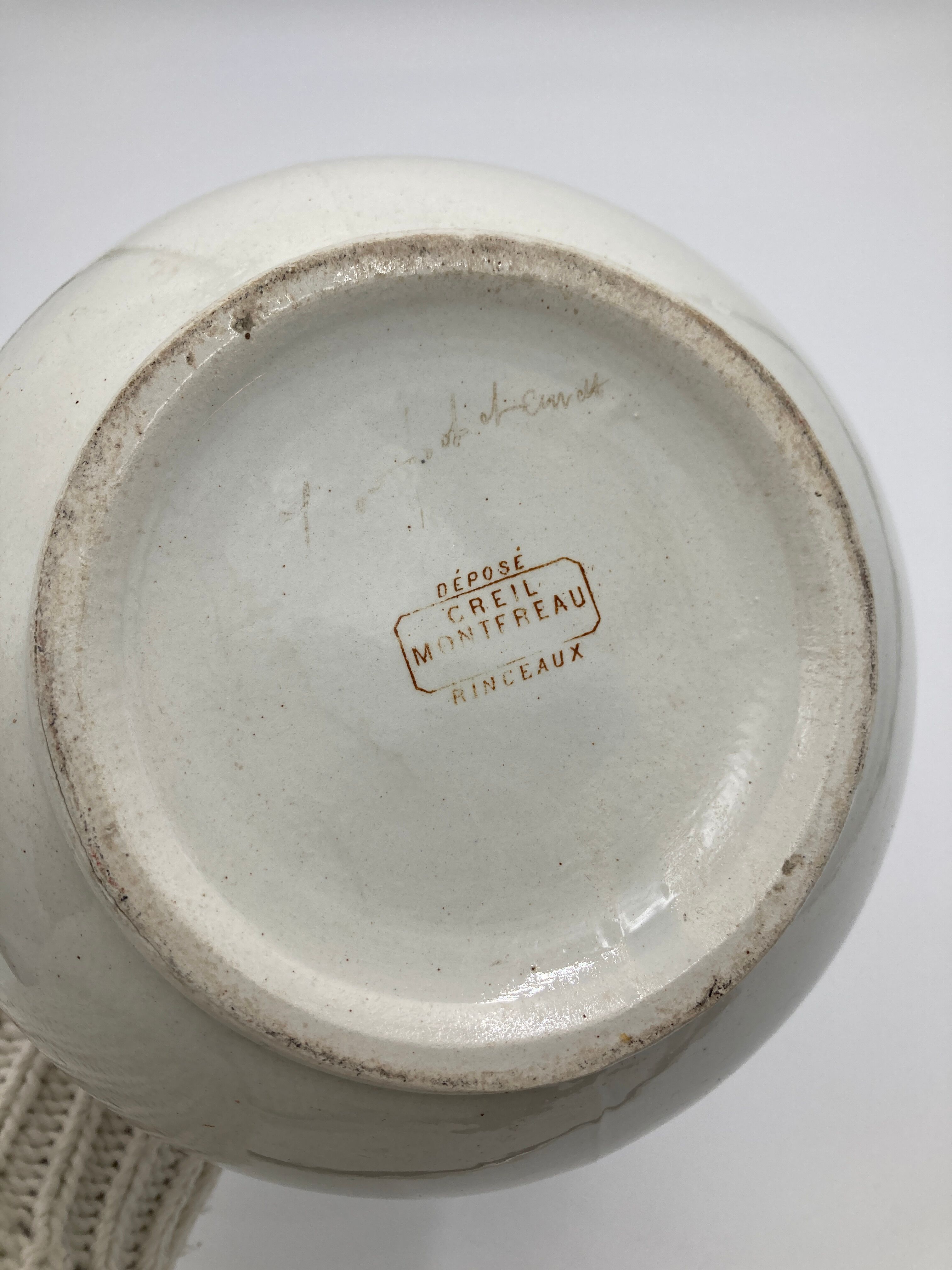 Faience pitcher Creil and Montereau Rinceaux