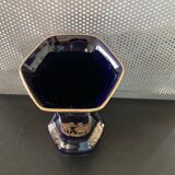 Limoges Castel France cobalt blue hexagonal porcelain vase with 22K GOLD courtesy scene