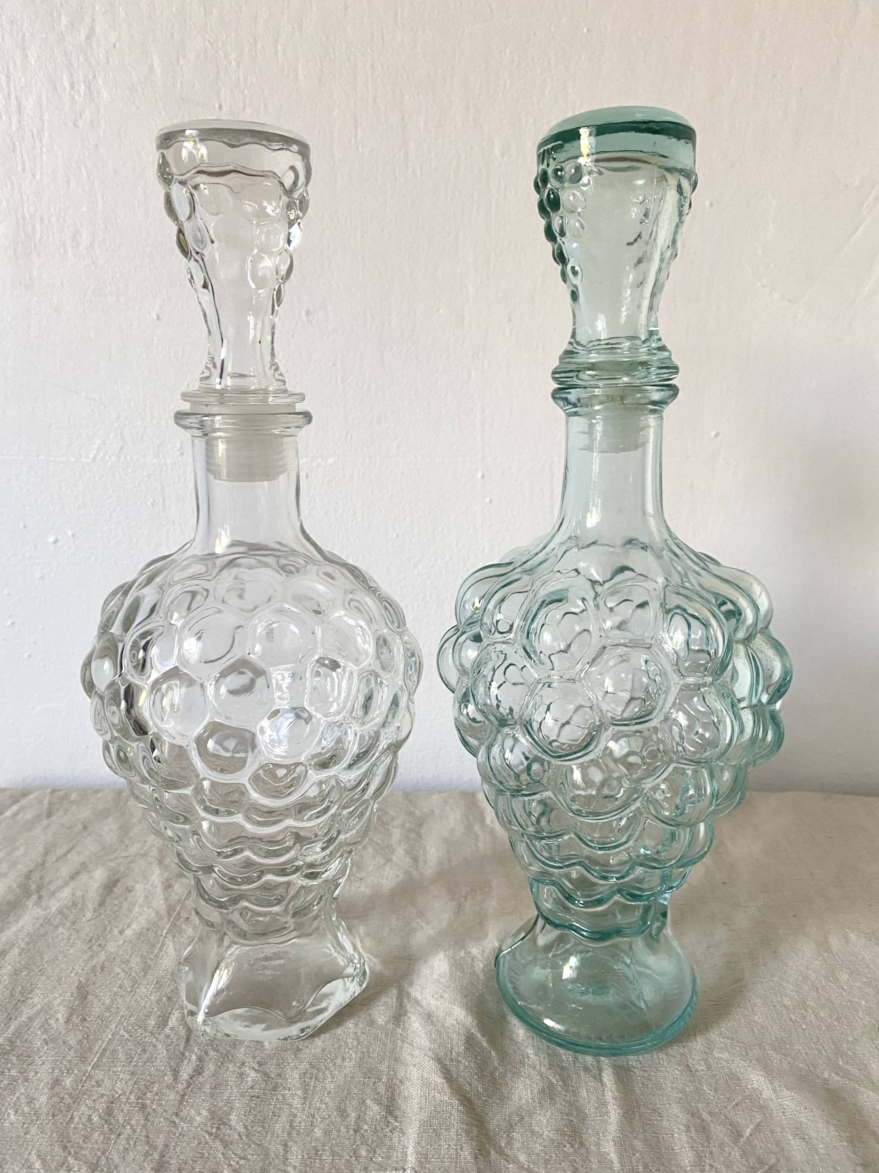 Set of 2 vintage grape glass carafes