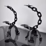 Pair of Brutalist Candlesticks "Chains", Italy, 1960