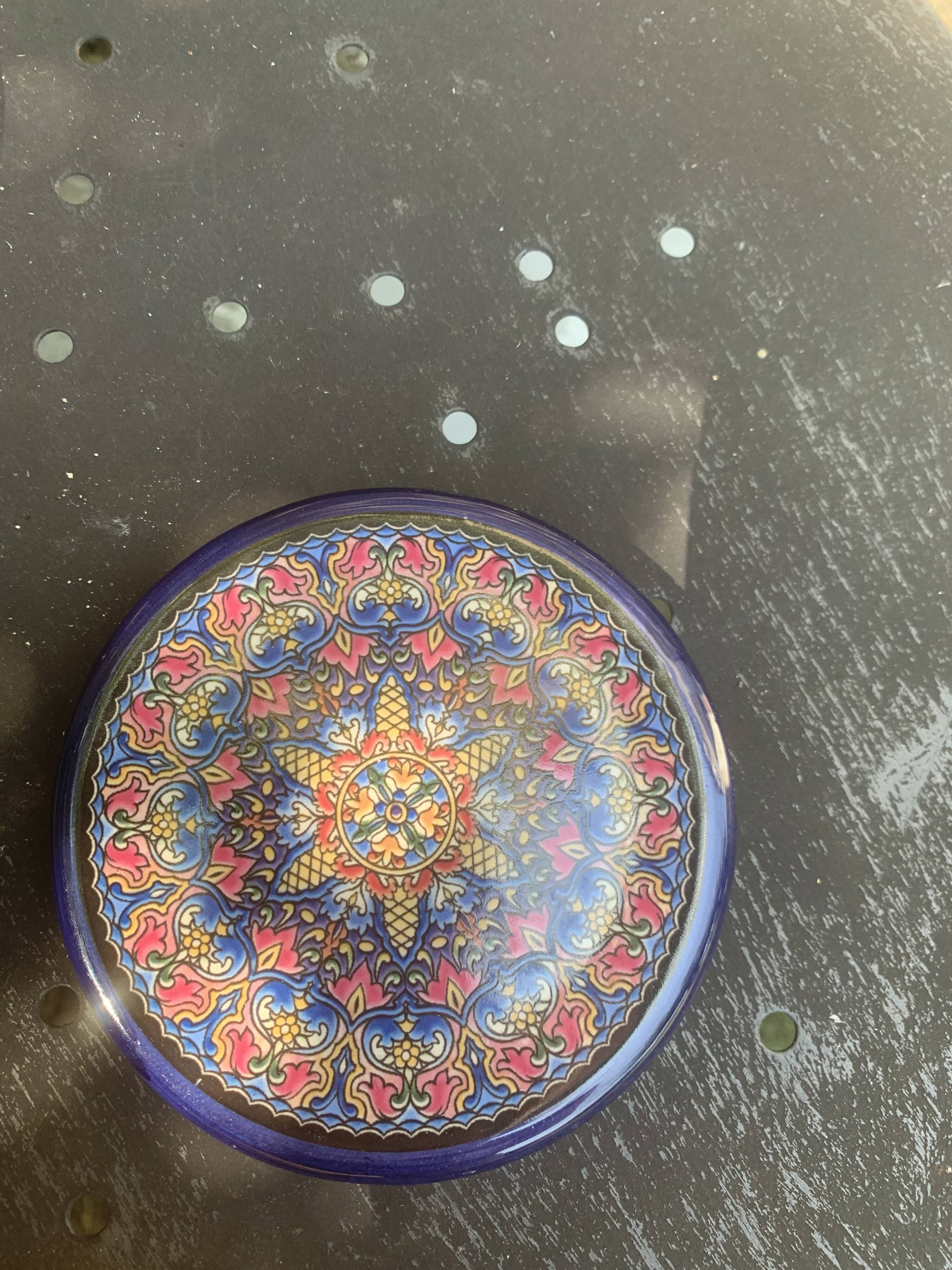 5 vintage handcrafted enameled ceramic coasters