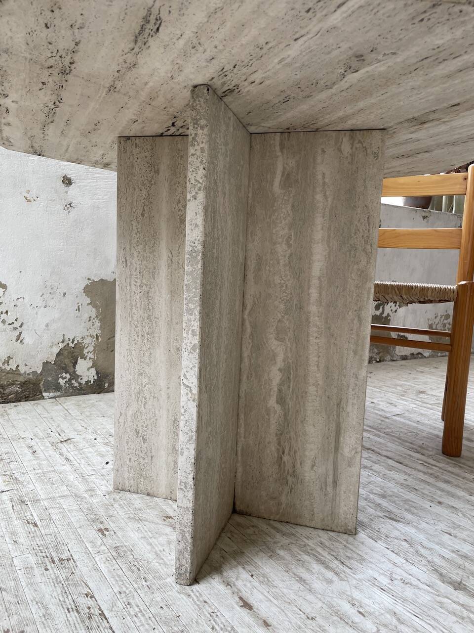 Octagonal travertine coffee table