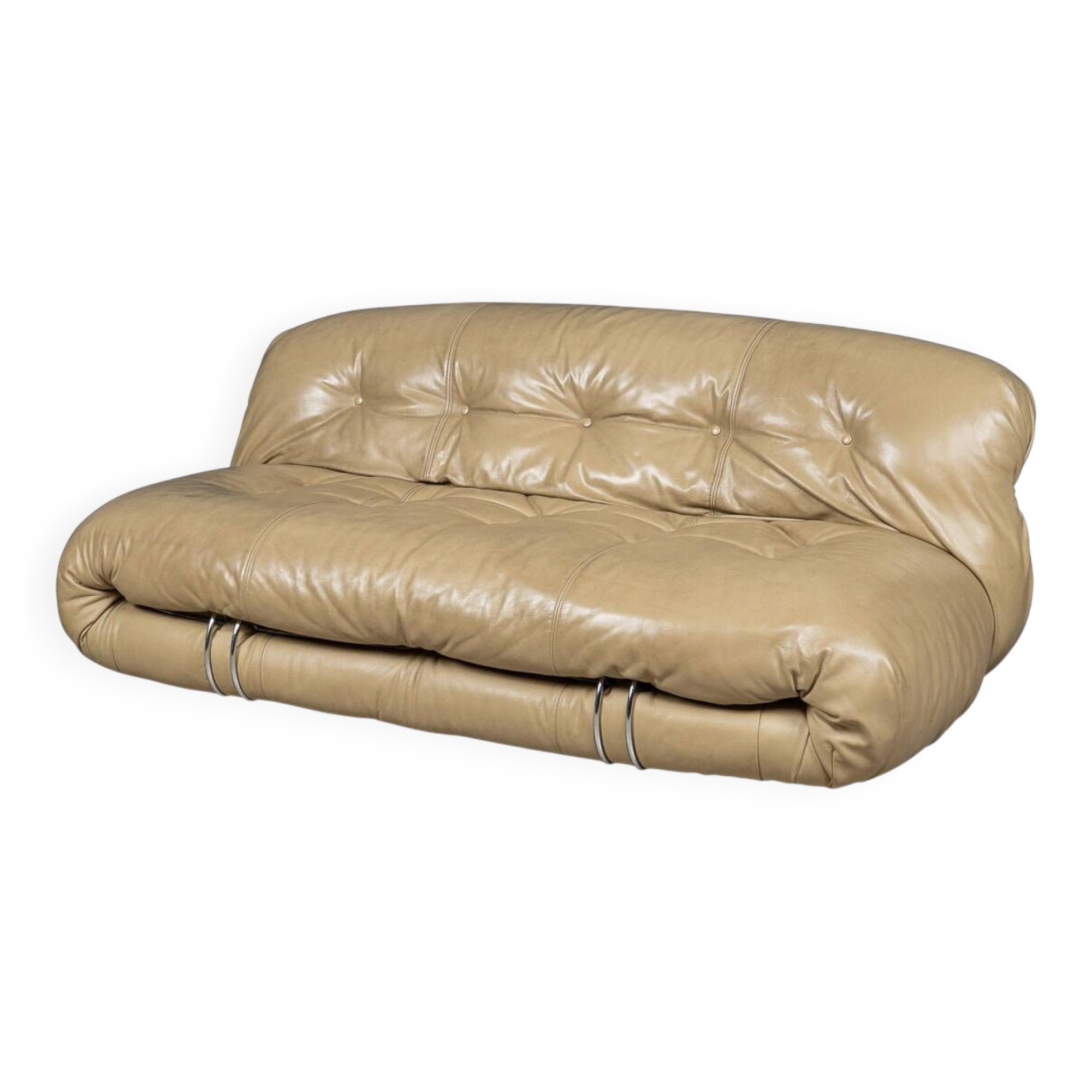 Italian 20thc beige "soriana" leather sofa by tobia scarpa for cassina