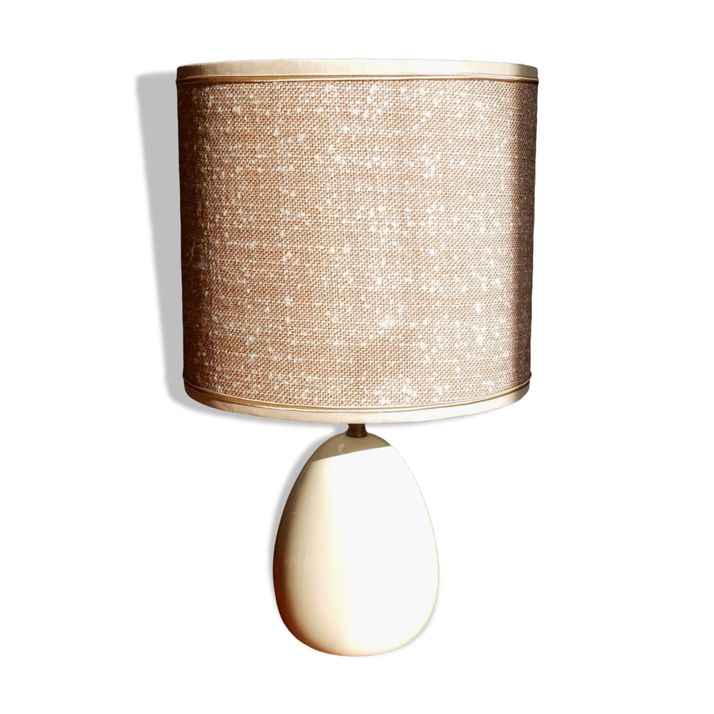 Table lamp in wool tweed and foot in cream color wood