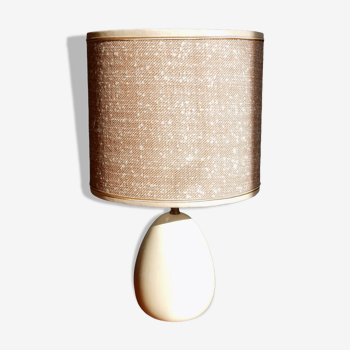 Table lamp in wool tweed and foot in cream color wood