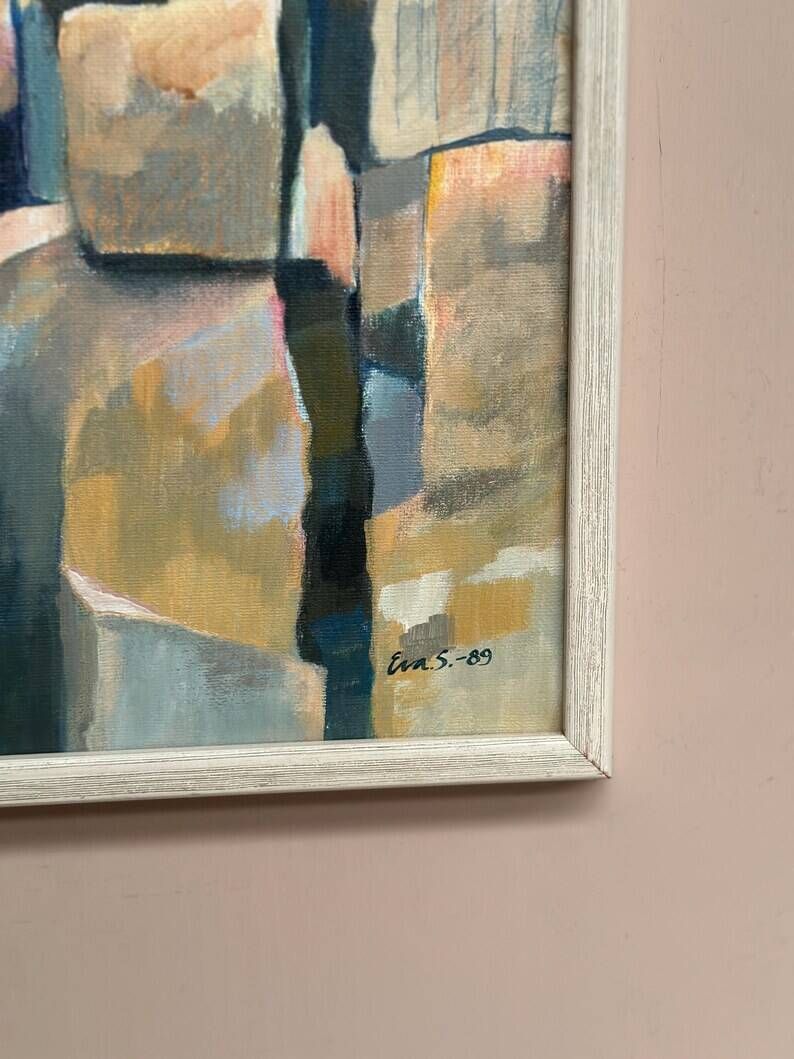 Original Swedish Oil on Canvas – "Landscape" by Eva S. – Signed – Vintage & Framed – 52 × 34 cm (20.5" × 13.4")