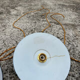 Trio de suspensions tôle émaillée noire et blanche vintage style indus