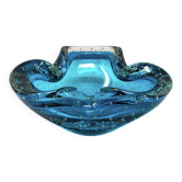 Cendrier ou vide-poches bleu en verre Murano Bullicante par Flavio Poli des années 1960.
