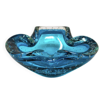 Cendrier ou vide-poches bleu en verre Murano Bullicante par Flavio Poli des années 1960.