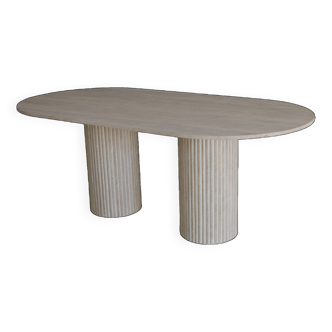 Olya oblong dining table in natural travertine