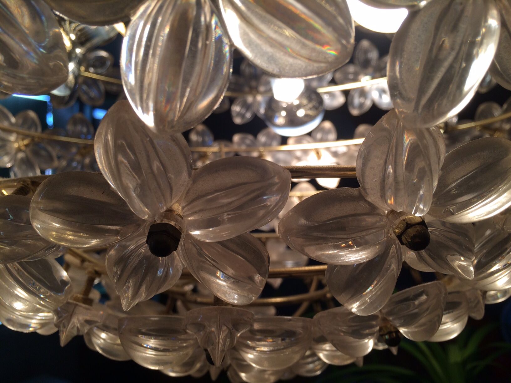 Vintage floral ball hanging lamp, 3 lights 60s