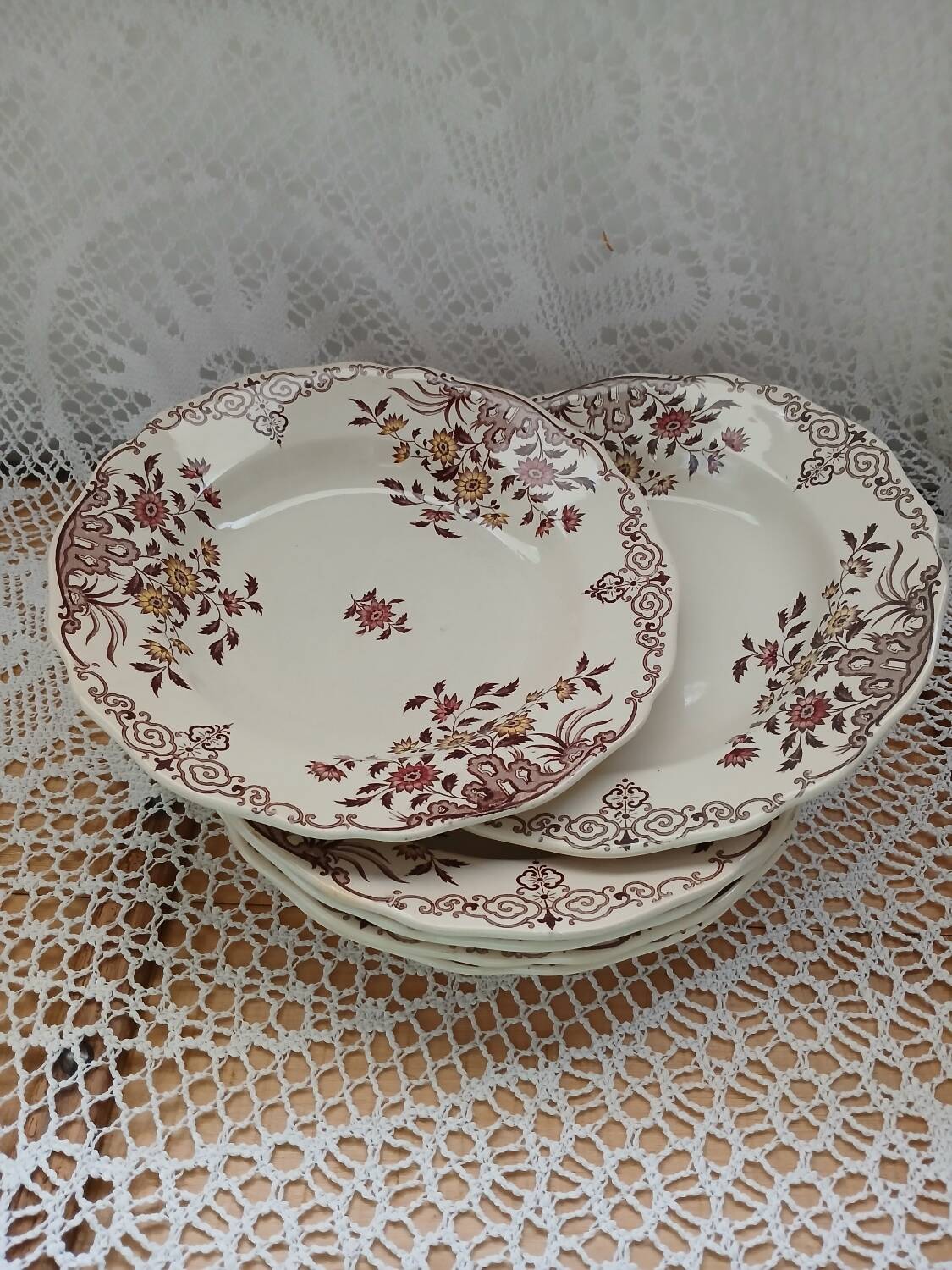 6 polychrome ironstone soup plates