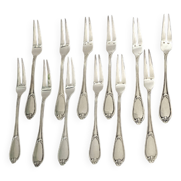ERCUIS - 12 fourchettes à crustacés escargot modèle coquille métal argenté
