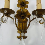 Pair of vintage Italian wall lamps in gilded metal, glass grapevines. Year 60