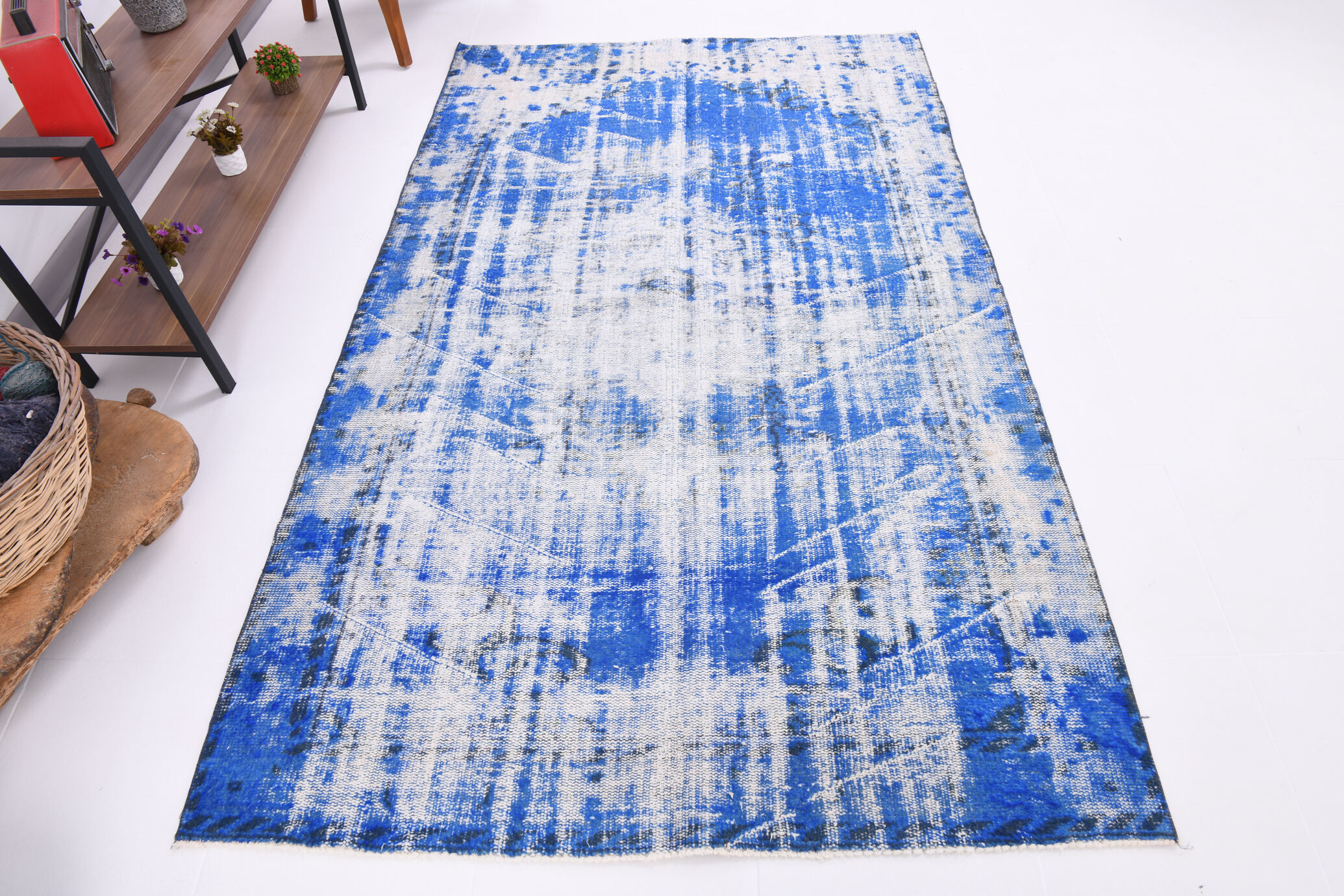 5x8 Faded Blue Handmade Wool Turkish Tapis Rug, 243x148Cm