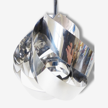 Suspension giant spiral-shaped chandelier in chrome 1970 vintage space age pop 70's seventies during light