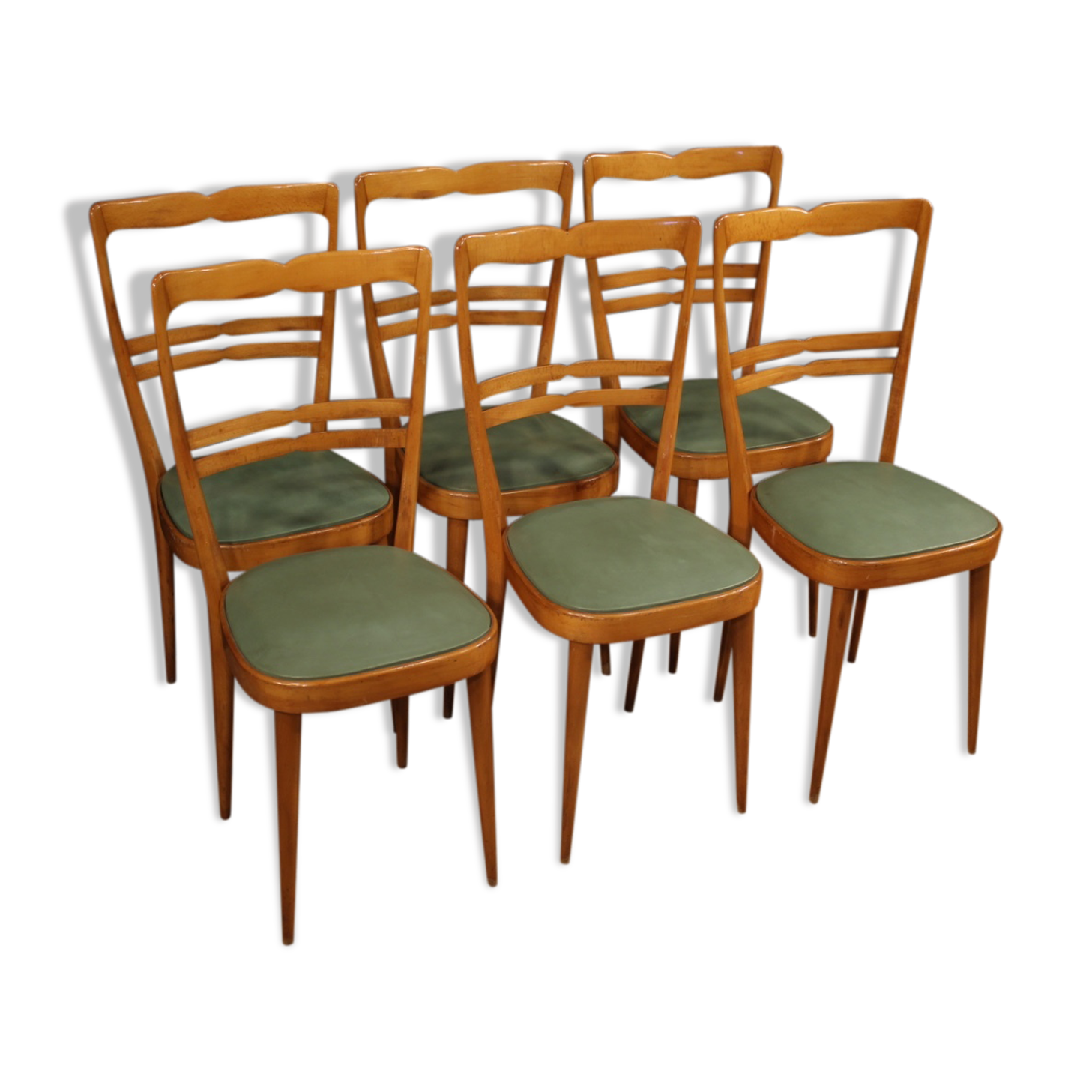 Six Italian  chairs in exotic wood and faux leather