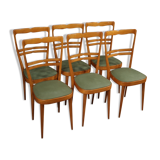Six Italian  chairs in exotic wood and faux leather