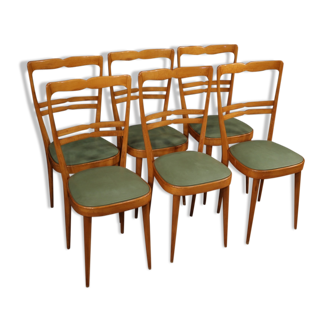 Six Italian  chairs in exotic wood and faux leather