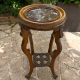 Old harness in wood with marble top